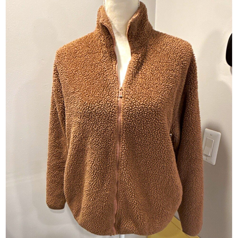 PINK Victoria's Secret Womens Brown Full Zip Fleece Jacket Short Long Sleeve XS
